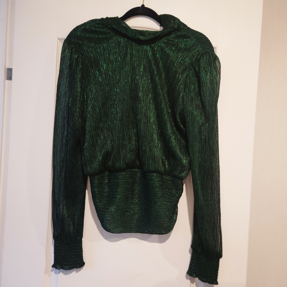 Bailey 44 Green Shimmer Blouse Size L Euc